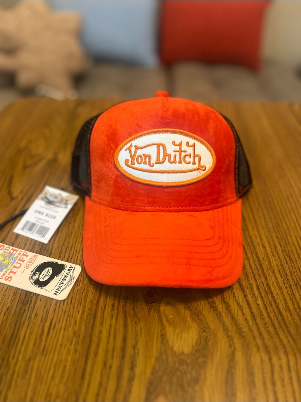 Von Dutch Orange Velvet Trucker Hat - Bold Orange